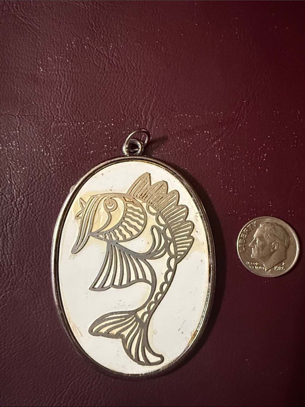 Silver Fish Pendant - White Enamel Inlay